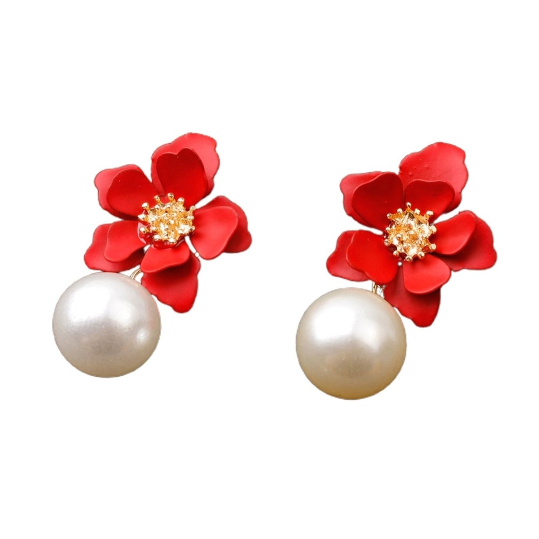 1 Pair Big Flower Pendant Faux Pearl Women Earrings Alloy Piercing Sweet Drop Earrings Jewelry Accessory Image 7