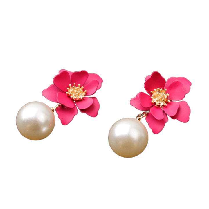 1 Pair Big Flower Pendant Faux Pearl Women Earrings Alloy Piercing Sweet Drop Earrings Jewelry Accessory Image 8
