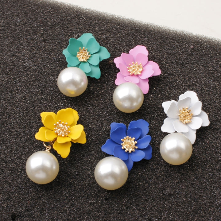 1 Pair Big Flower Pendant Faux Pearl Women Earrings Alloy Piercing Sweet Drop Earrings Jewelry Accessory Image 9