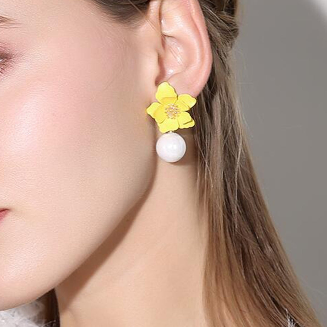 1 Pair Big Flower Pendant Faux Pearl Women Earrings Alloy Piercing Sweet Drop Earrings Jewelry Accessory Image 10