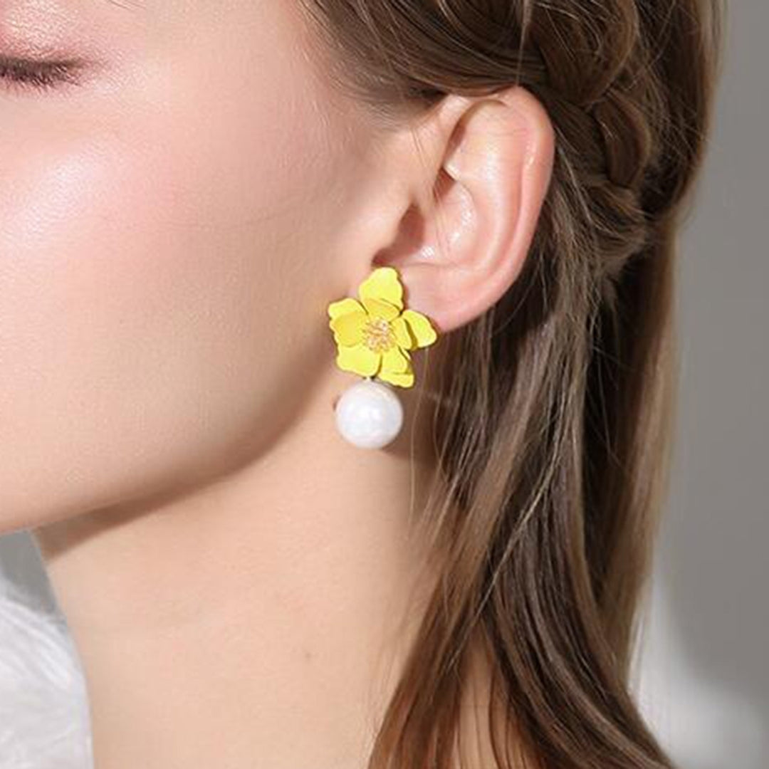 1 Pair Big Flower Pendant Faux Pearl Women Earrings Alloy Piercing Sweet Drop Earrings Jewelry Accessory Image 11