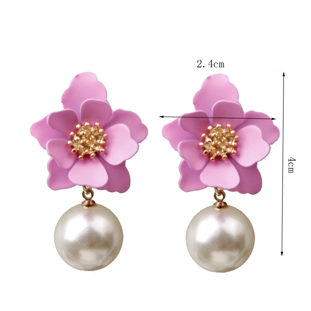 1 Pair Big Flower Pendant Faux Pearl Women Earrings Alloy Piercing Sweet Drop Earrings Jewelry Accessory Image 12