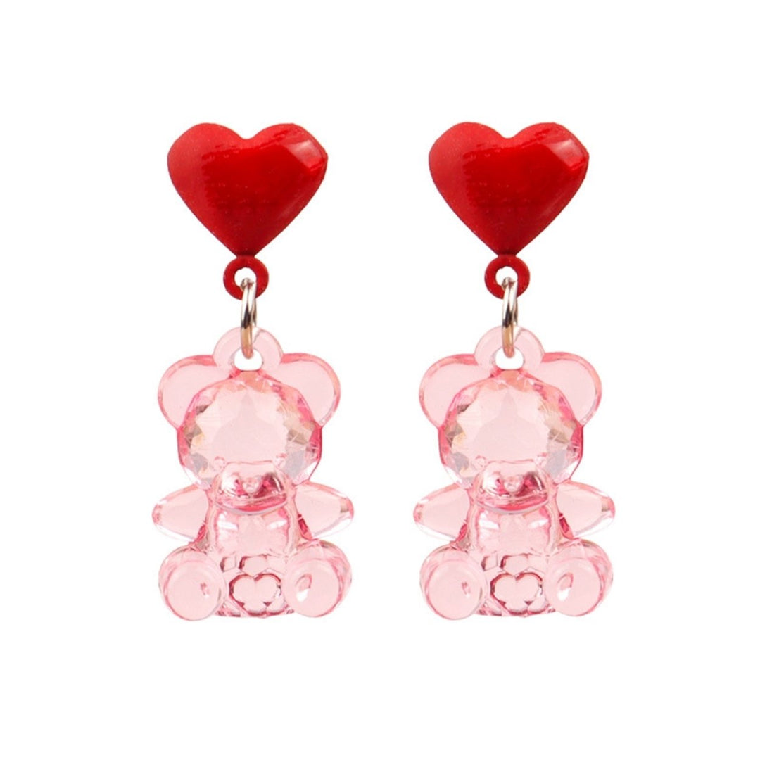 1 Pair Drop Earrings Bear Shape Chic Comfortable Cartoon Sweet Bear Earrings for Gift Image 1