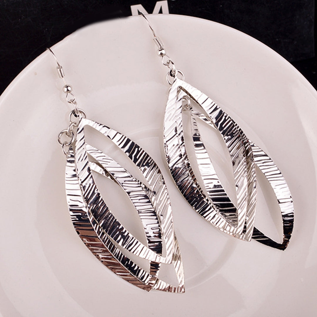 1 Pair Drop Earrings Skin-friendly Corrosion Resistant Alloy Anti-fade Long Chain Leaf Earrings for Women Image 2