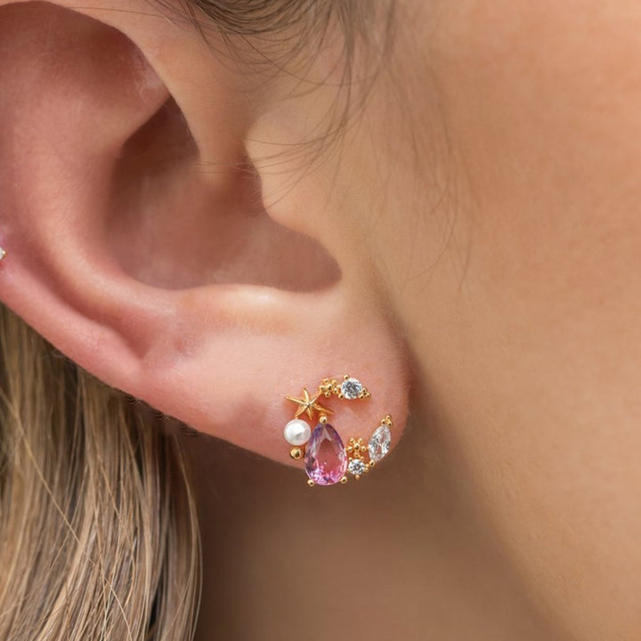 1 Pair Alloy Ear Stud Chic Piercing Decorative Moon Star Rhinestone Stud Earrings for Holiday Image 4
