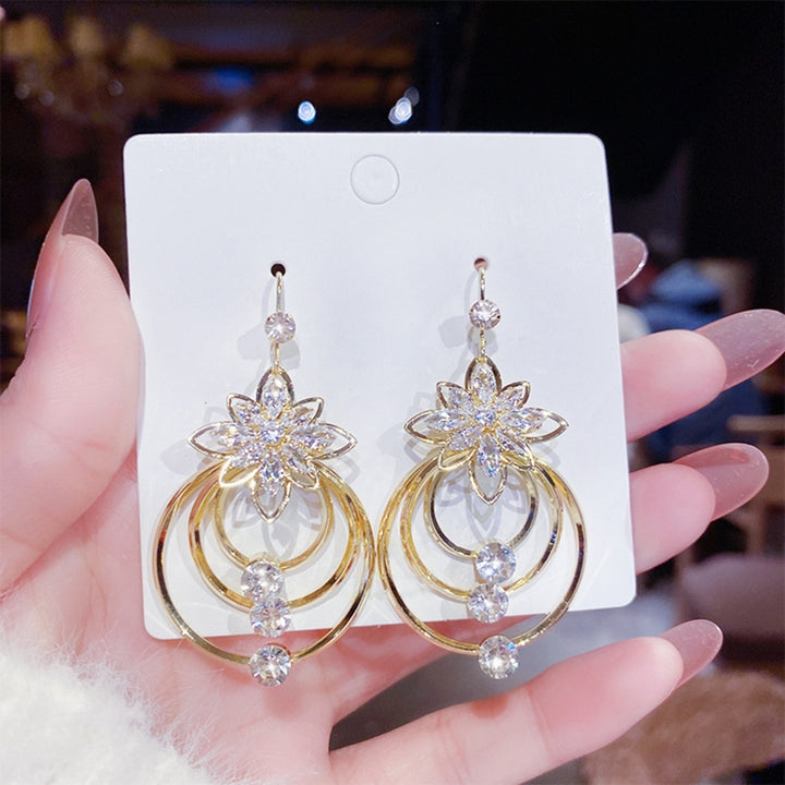 1 Pair Long Dangle Earrings Geometric Flower Bow-knot Shaped Pendant Korean Style Piercing Fashion Gold Color Multi-type Image 1