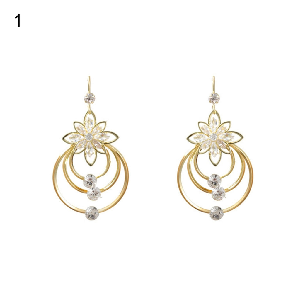1 Pair Long Dangle Earrings Geometric Flower Bow-knot Shaped Pendant Korean Style Piercing Fashion Gold Color Multi-type Image 2