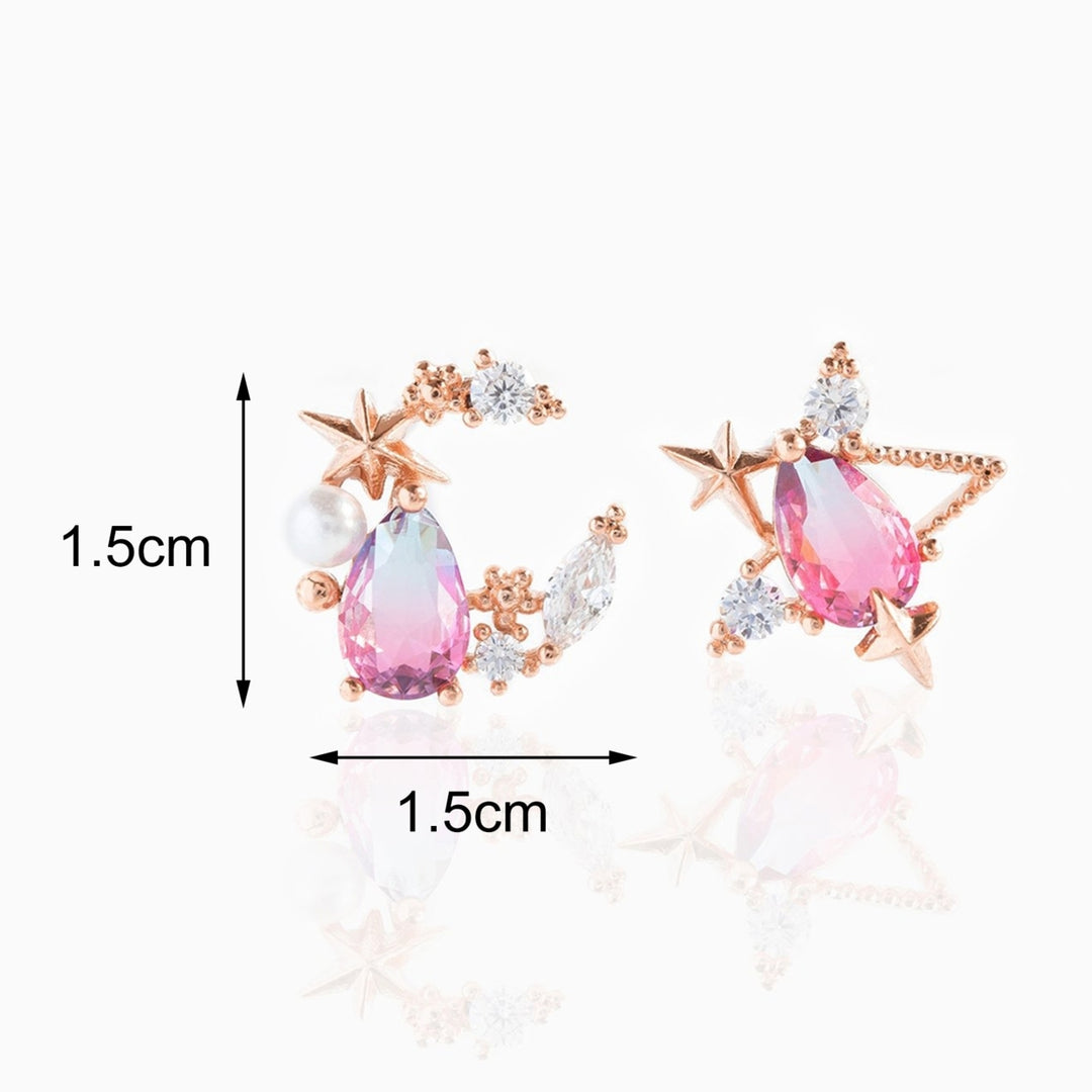 1 Pair Alloy Ear Stud Chic Piercing Decorative Moon Star Rhinestone Stud Earrings for Holiday Image 8