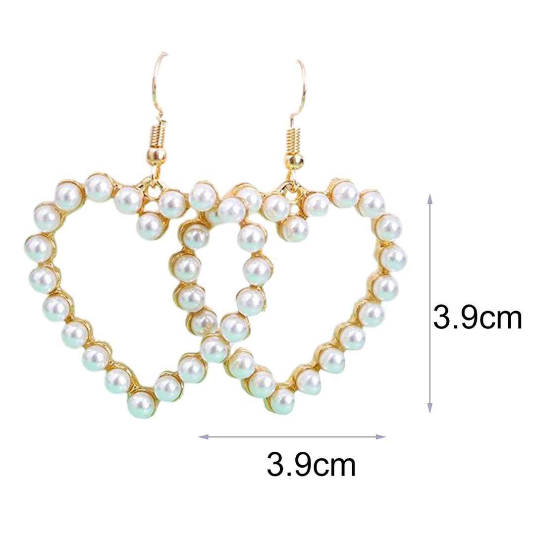 1 Pair Hook Earrings Heart Shape Pendant Imitation Pearls Jewelry Hollow Out Exquisite Dangle Earrings for Dating Image 7