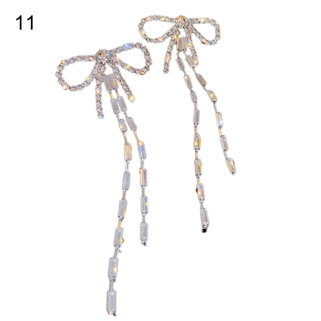 1 Pair Long Dangle Earrings Geometric Flower Bow-knot Shaped Pendant Korean Style Piercing Fashion Gold Color Multi-type Image 11