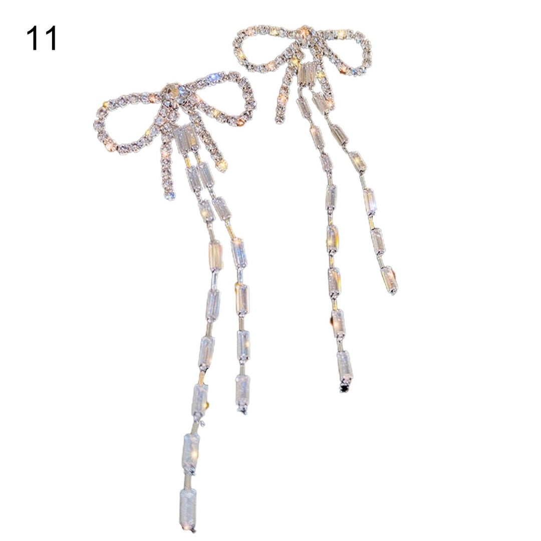 1 Pair Long Dangle Earrings Geometric Flower Bow-knot Shaped Pendant Korean Style Piercing Fashion Gold Color Multi-type Image 1