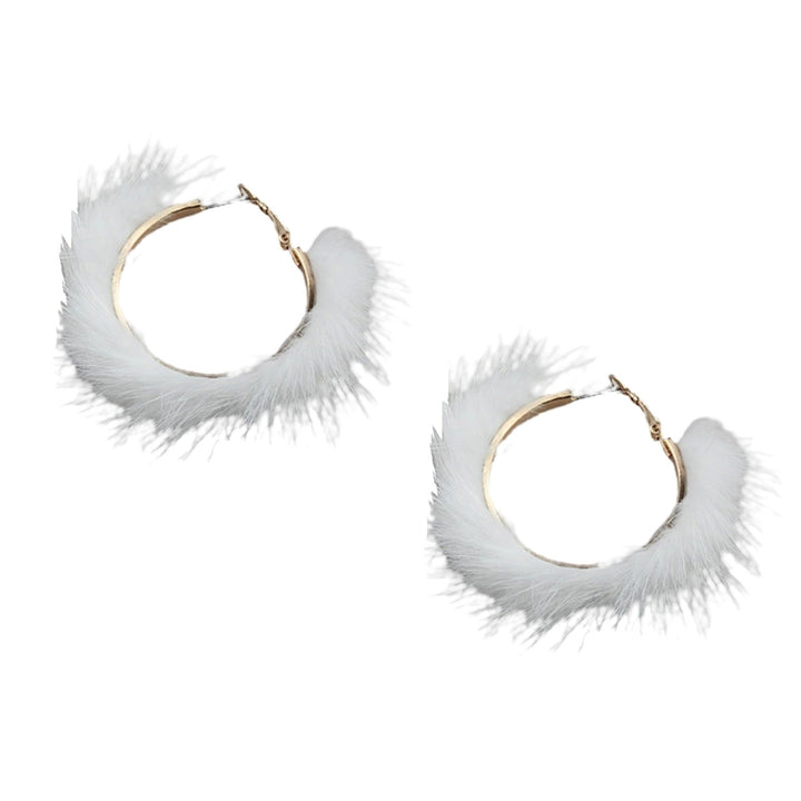 1 Pair Hoop Earrings Round Shape Plush Exaggerated Geometry All Match Circle Earrings for Daily Wear Image 3