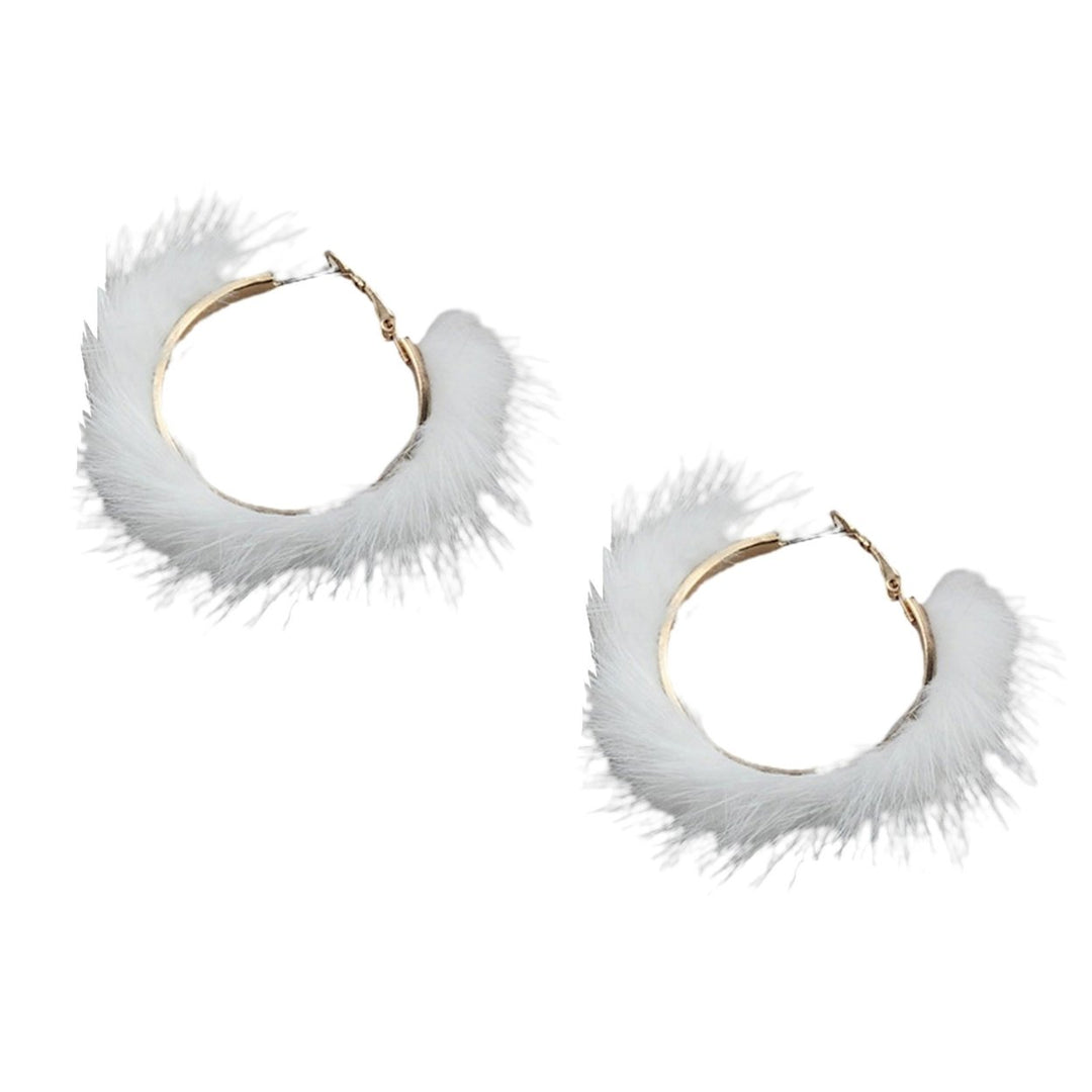 1 Pair Hoop Earrings Round Shape Plush Exaggerated Geometry All Match Circle Earrings for Daily Wear Image 1