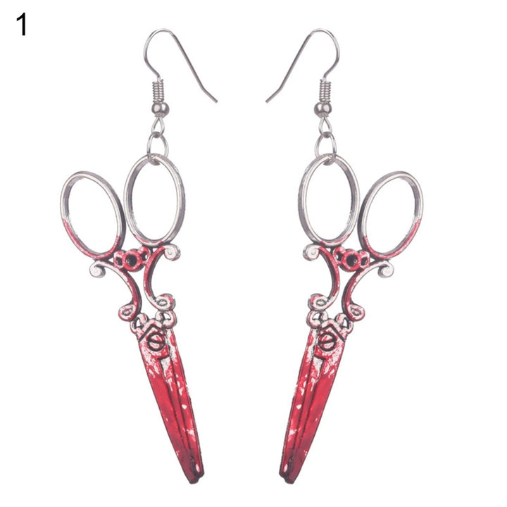 1 Pair Dangle Earrings Horrible Blood Scissors Jewelry Bloodstained Sword Axe Saw Hook Earrings for Halloween Image 1