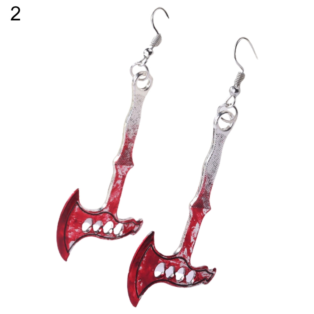 1 Pair Dangle Earrings Horrible Blood Scissors Jewelry Bloodstained Sword Axe Saw Hook Earrings for Halloween Image 3