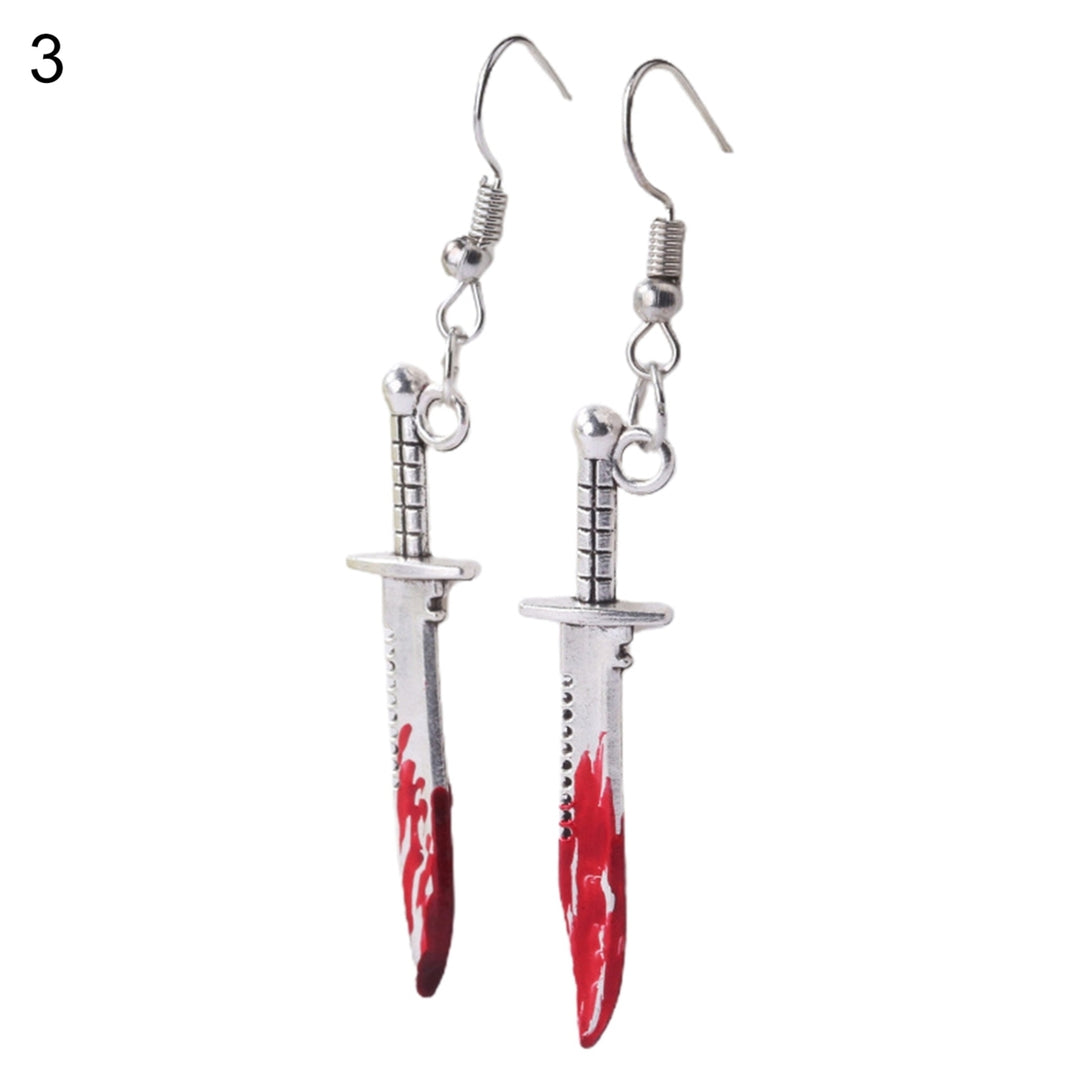 1 Pair Dangle Earrings Horrible Blood Scissors Jewelry Bloodstained Sword Axe Saw Hook Earrings for Halloween Image 4