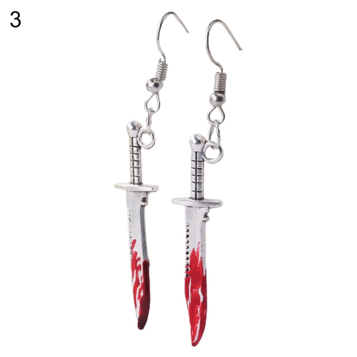 1 Pair Dangle Earrings Horrible Blood Scissors Jewelry Bloodstained Sword Axe Saw Hook Earrings for Halloween Image 1