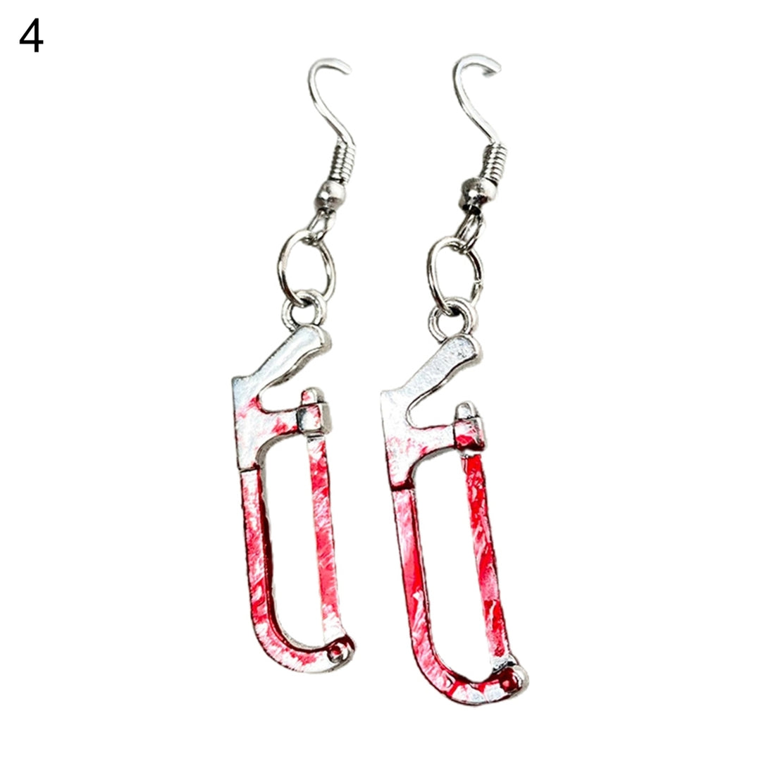 1 Pair Dangle Earrings Horrible Blood Scissors Jewelry Bloodstained Sword Axe Saw Hook Earrings for Halloween Image 4