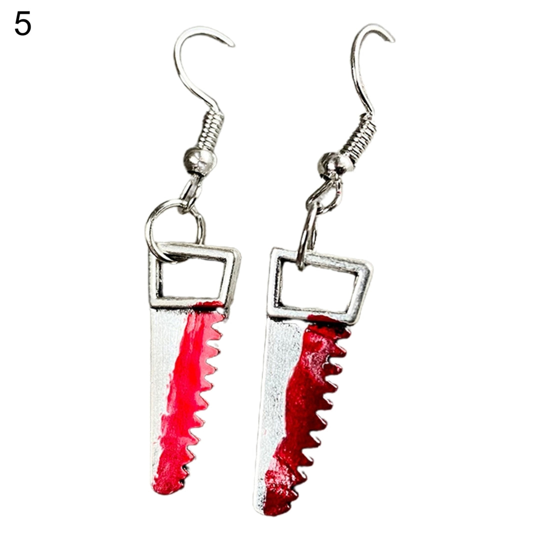 1 Pair Dangle Earrings Horrible Blood Scissors Jewelry Bloodstained Sword Axe Saw Hook Earrings for Halloween Image 6