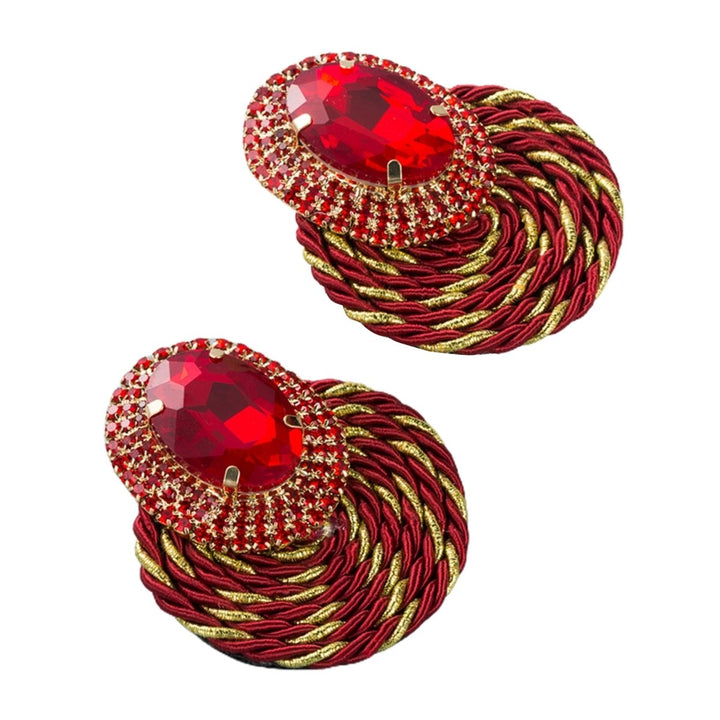 1 Pair Dangle Earrings Colorful Rhinestone Hand Knitted Jewelry Shiny Geometric Round Stud Earrings for Dating Image 1