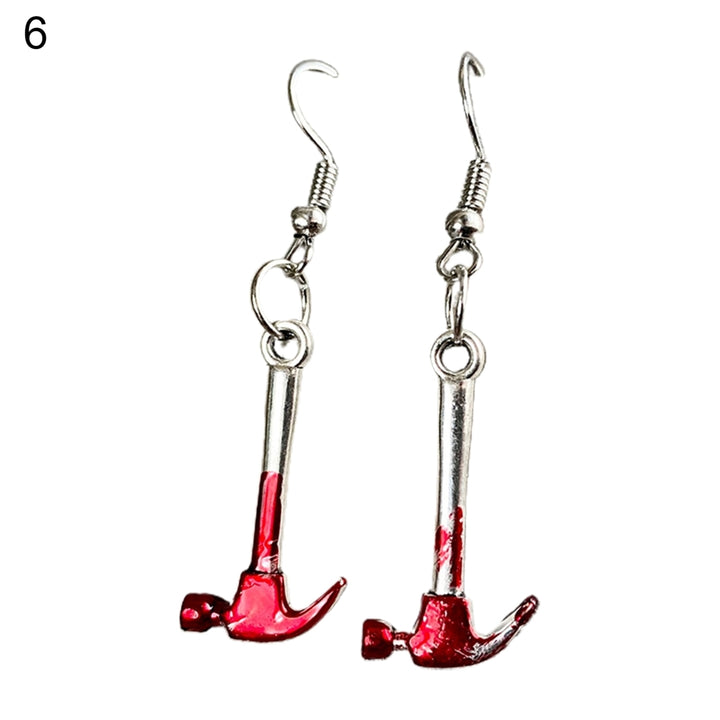 1 Pair Dangle Earrings Horrible Blood Scissors Jewelry Bloodstained Sword Axe Saw Hook Earrings for Halloween Image 7