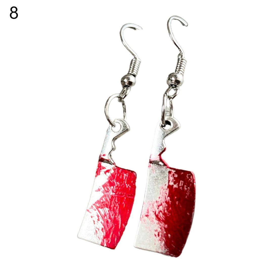 1 Pair Dangle Earrings Horrible Blood Scissors Jewelry Bloodstained Sword Axe Saw Hook Earrings for Halloween Image 1