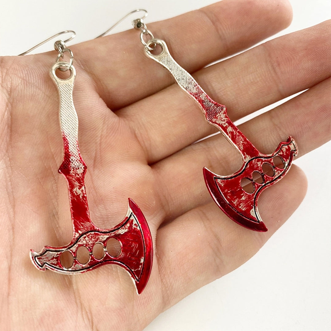 1 Pair Dangle Earrings Horrible Blood Scissors Jewelry Bloodstained Sword Axe Saw Hook Earrings for Halloween Image 12