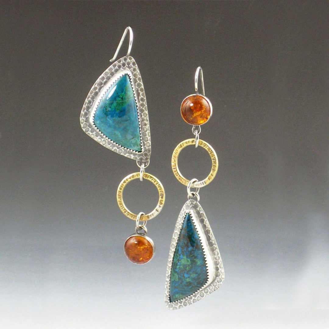 1 Pair Women Earrings Geometry Shape Pendant Triangle Faux Turquoise Jewelry Lightweight Electroplating Hook Earrings Image 1