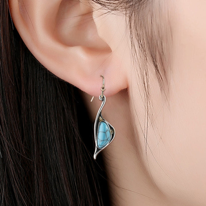1 Pair Hook Earrings Blue Pendant Faux Turquoise Jewelry Electroplating Long Lasting Drop Earrings for Wedding Image 6