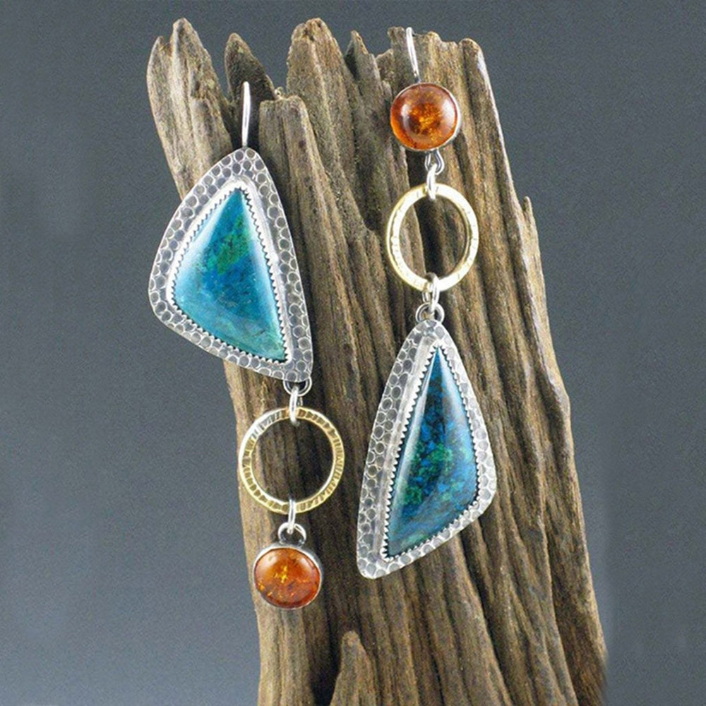 1 Pair Women Earrings Geometry Shape Pendant Triangle Faux Turquoise Jewelry Lightweight Electroplating Hook Earrings Image 2