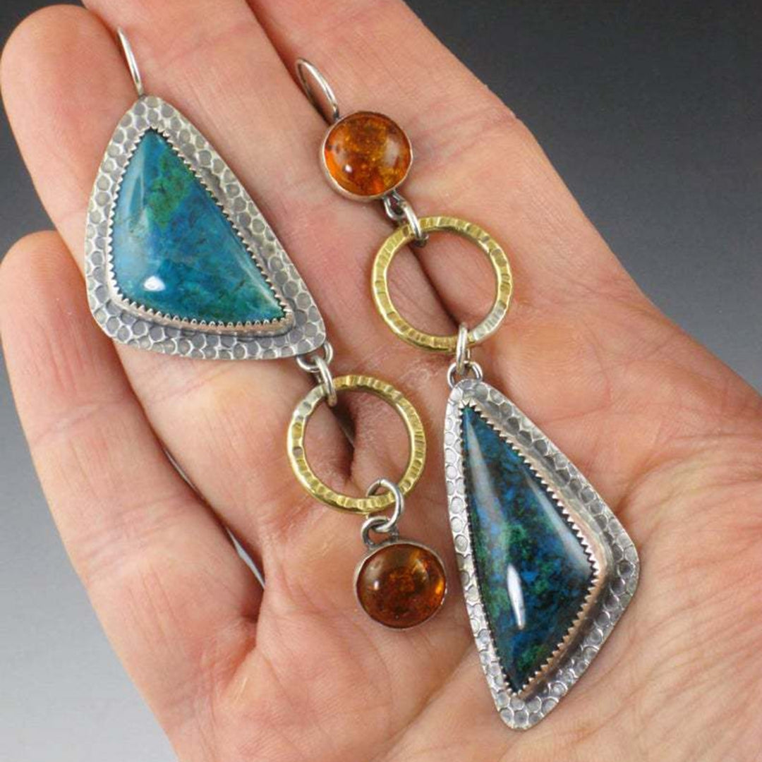 1 Pair Women Earrings Geometry Shape Pendant Triangle Faux Turquoise Jewelry Lightweight Electroplating Hook Earrings Image 3