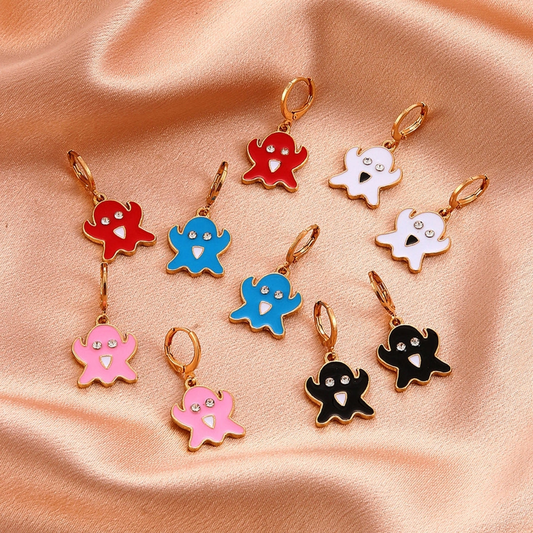 1 Pair Ghost Pendant Halloween Earrings Candy Color Alloy Rhinestone Women Enamel Earrings Party Jewelry Image 1