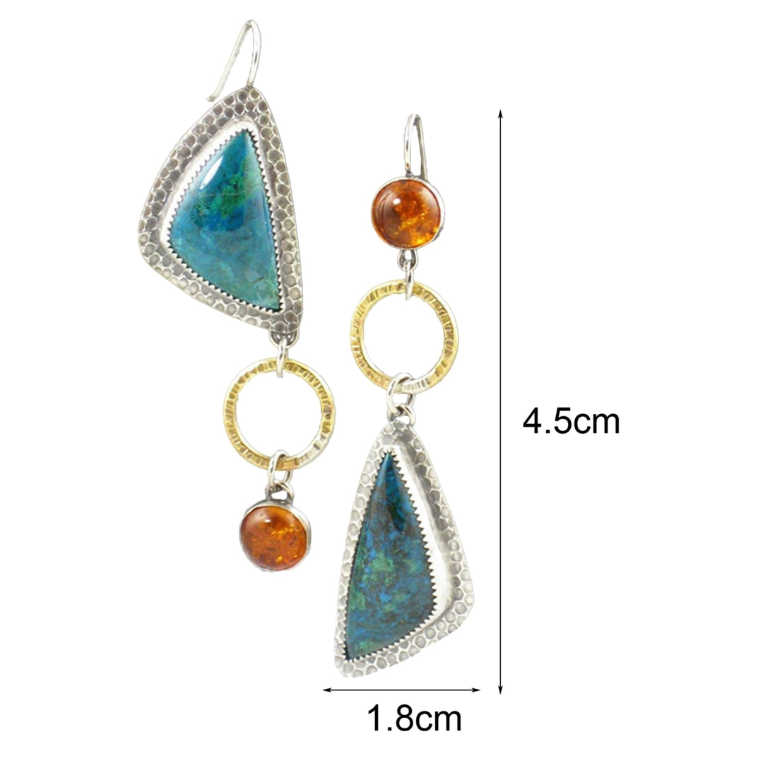 1 Pair Women Earrings Geometry Shape Pendant Triangle Faux Turquoise Jewelry Lightweight Electroplating Hook Earrings Image 4