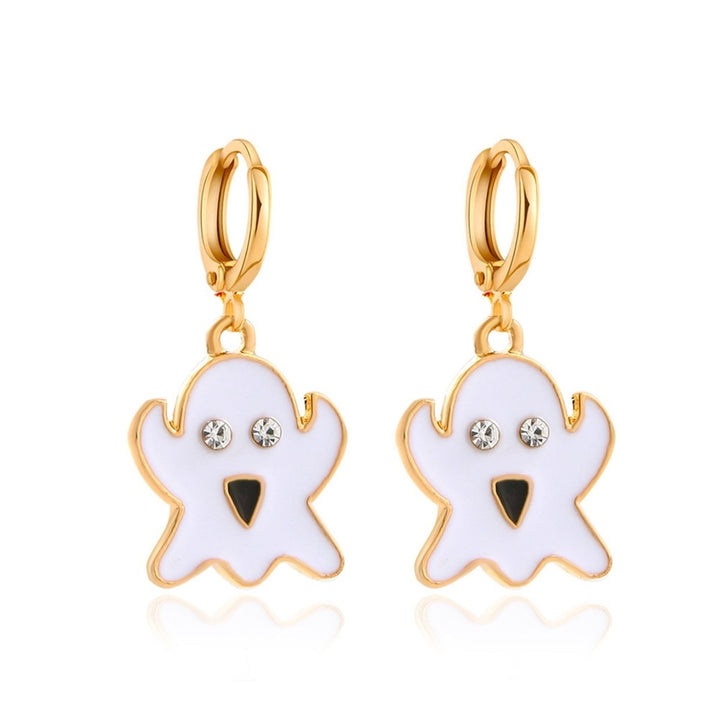 1 Pair Ghost Pendant Halloween Earrings Candy Color Alloy Rhinestone Women Enamel Earrings Party Jewelry Image 1