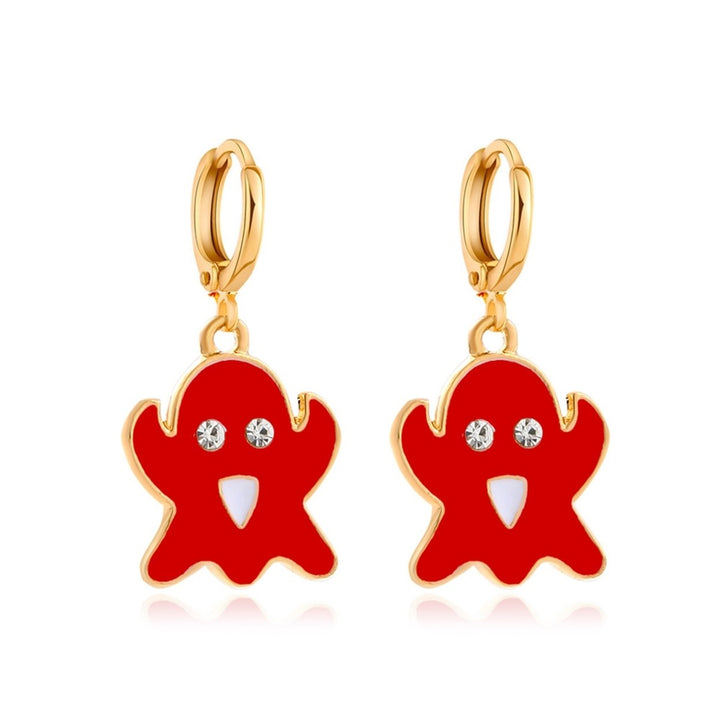 1 Pair Ghost Pendant Halloween Earrings Candy Color Alloy Rhinestone Women Enamel Earrings Party Jewelry Image 1