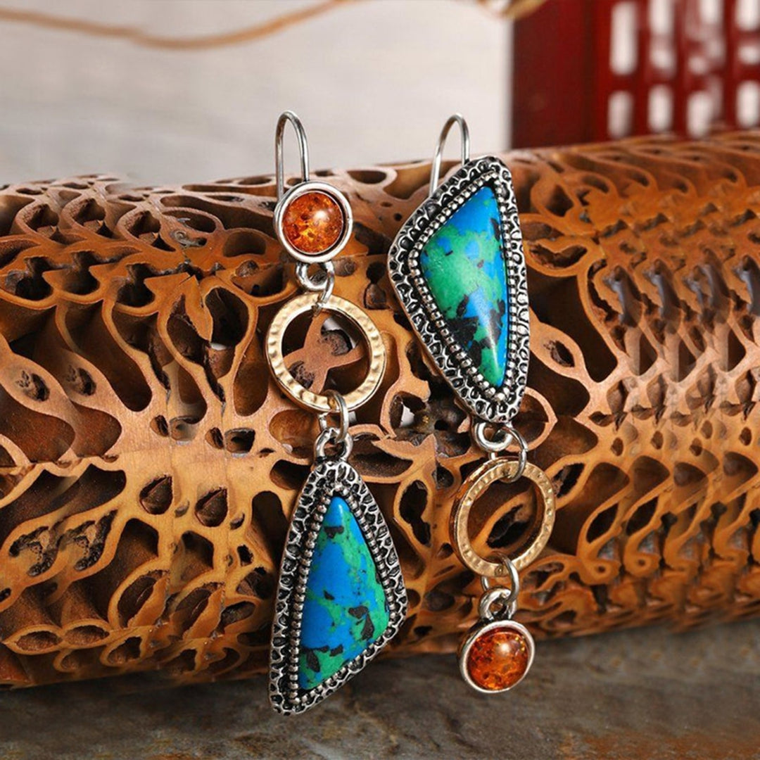 1 Pair Women Earrings Geometry Shape Pendant Triangle Faux Turquoise Jewelry Lightweight Electroplating Hook Earrings Image 7