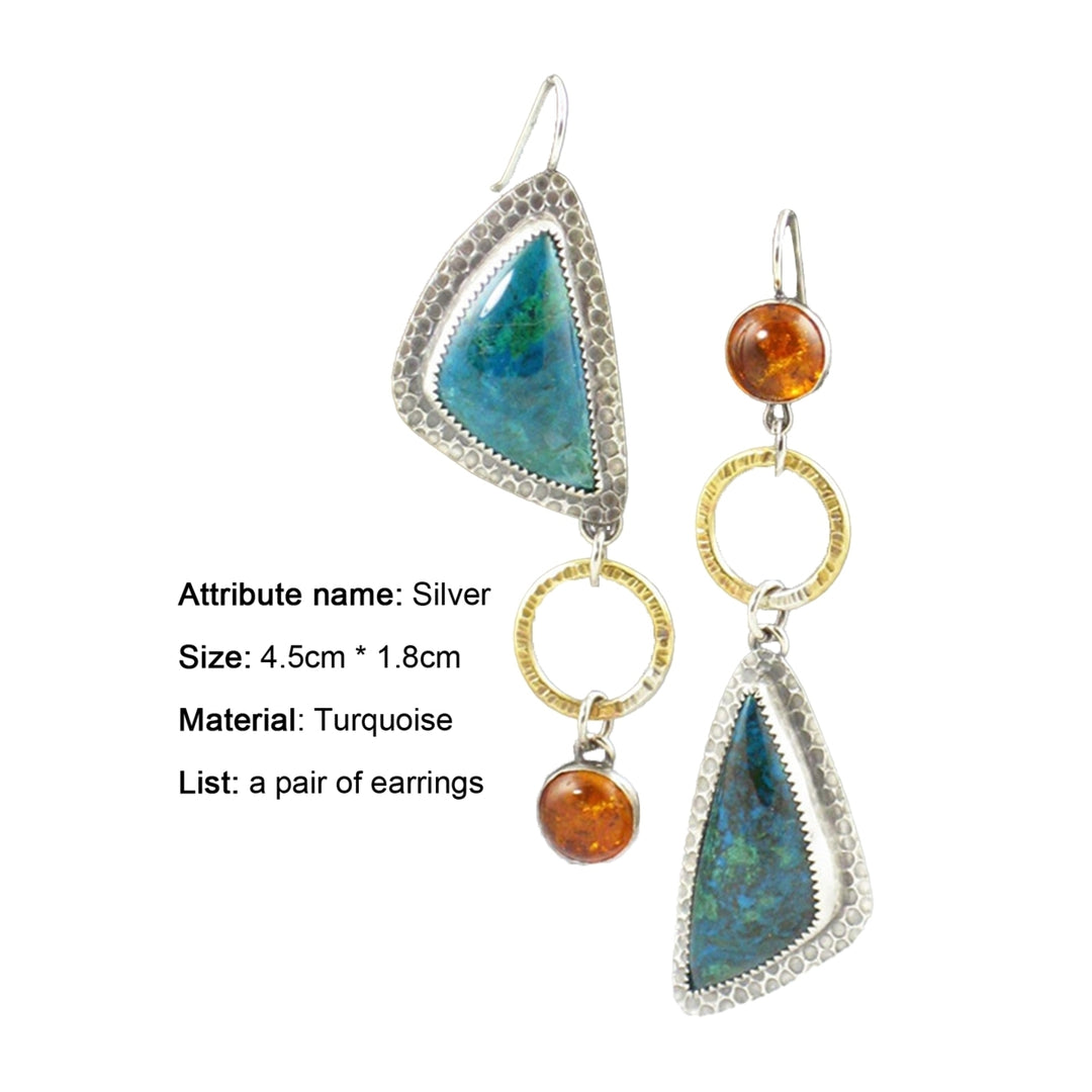 1 Pair Women Earrings Geometry Shape Pendant Triangle Faux Turquoise Jewelry Lightweight Electroplating Hook Earrings Image 9