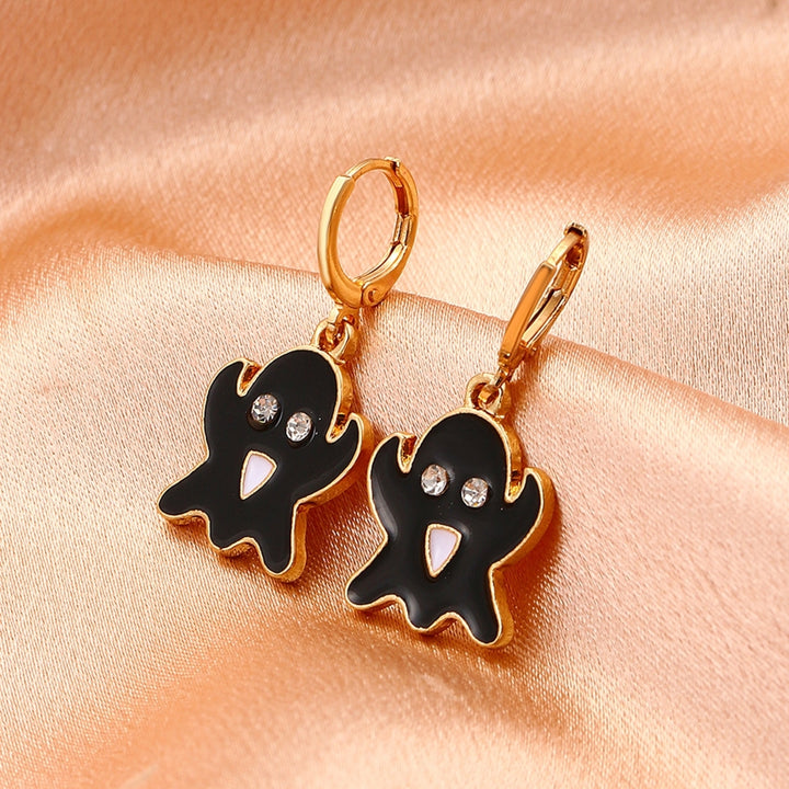 1 Pair Ghost Pendant Halloween Earrings Candy Color Alloy Rhinestone Women Enamel Earrings Party Jewelry Image 12