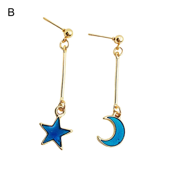 1 Pair Women Earrings Exquisite Anti-rust Alloy Skin-friendly Charming Moon Stars Dangle Earrings for Party Image 3