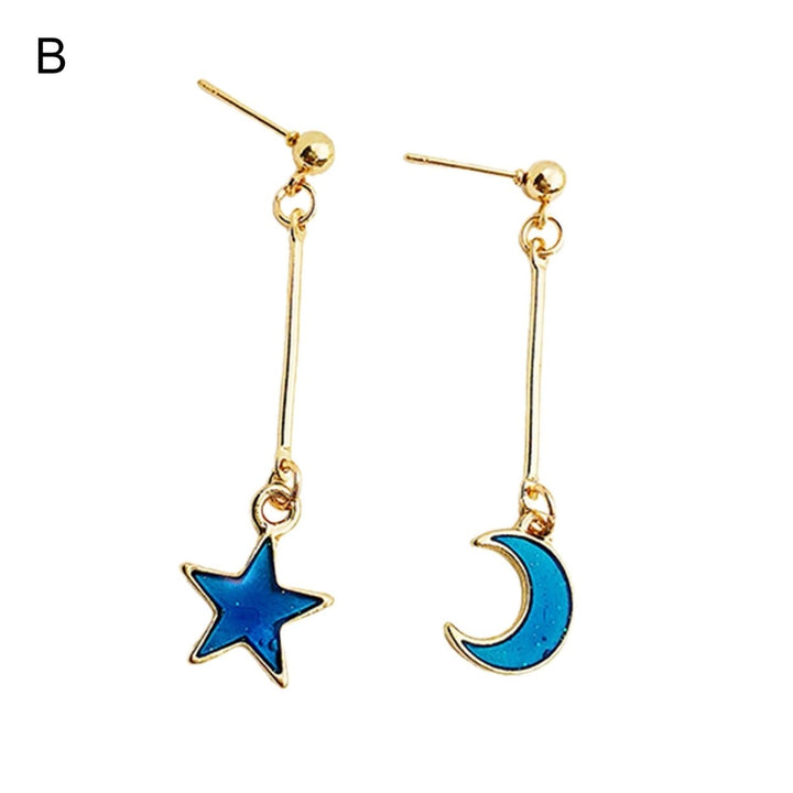 1 Pair Women Earrings Exquisite Anti-rust Alloy Skin-friendly Charming Moon Stars Dangle Earrings for Party Image 1