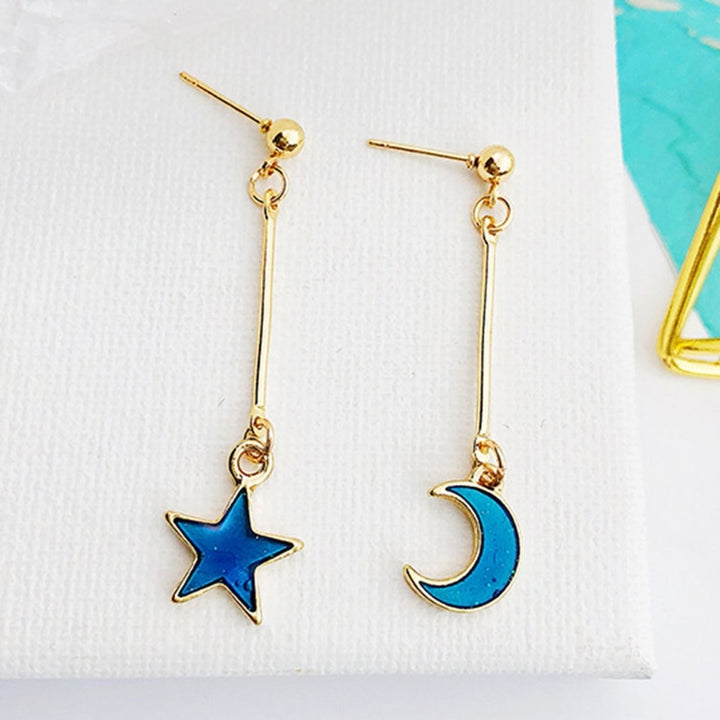 1 Pair Women Earrings Exquisite Anti-rust Alloy Skin-friendly Charming Moon Stars Dangle Earrings for Party Image 6