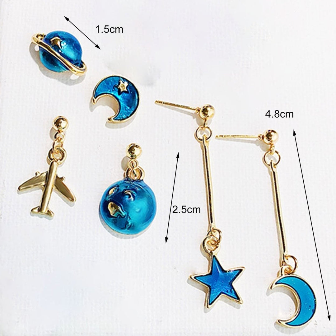 1 Pair Women Earrings Exquisite Anti-rust Alloy Skin-friendly Charming Moon Stars Dangle Earrings for Party Image 8