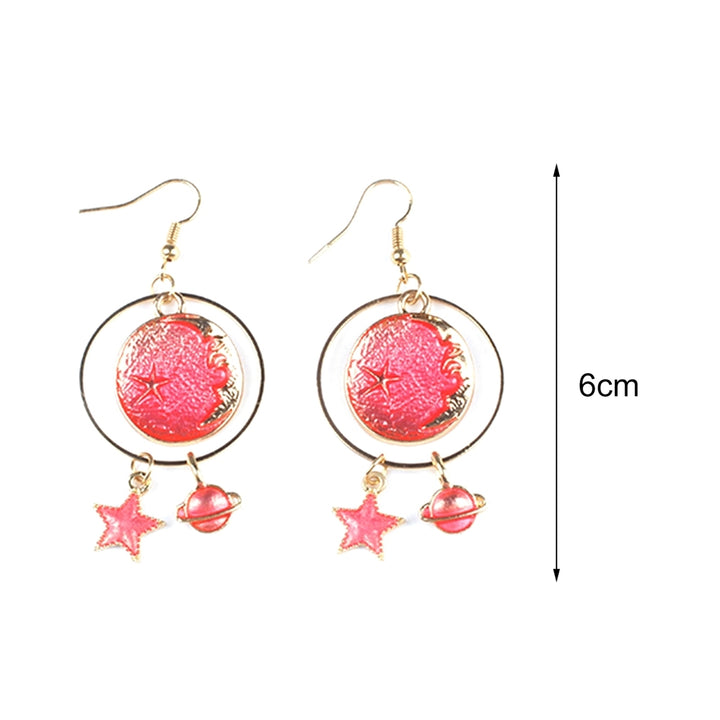 1 Pair Girls Drop Earrings Cartoon Planet Star Exquisite Jewelry Exquisite All Match Clip Earrings for Daily Wear Image 4