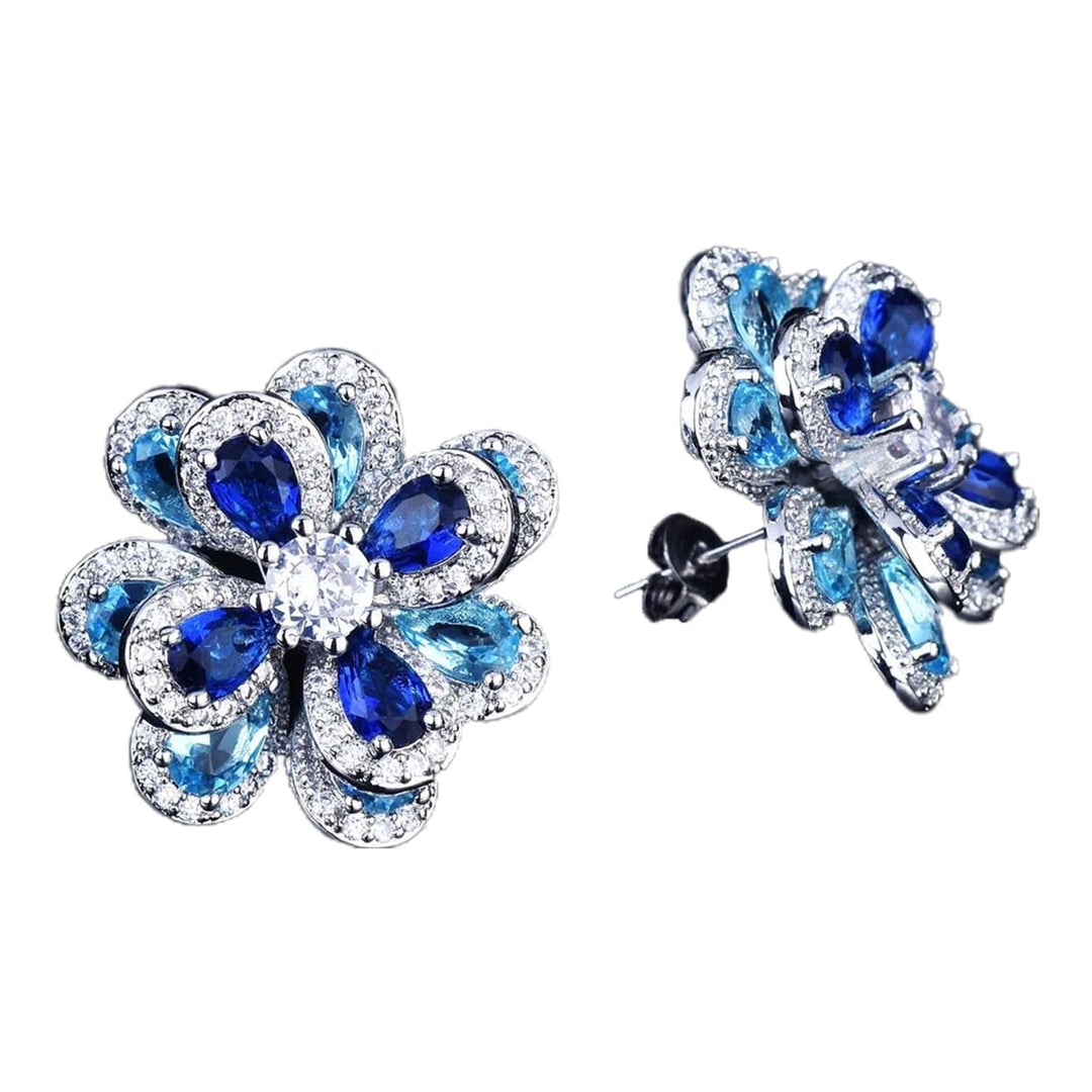 Women Ear Studs Camellia Shape Colored Cubic Zirconia Jewelry Shiny Rhinestones Stud Earrings Bracelet Ring Pendant for Image 3