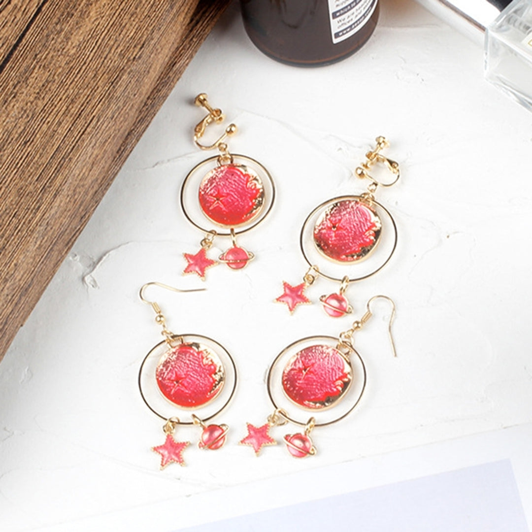 1 Pair Girls Drop Earrings Cartoon Planet Star Exquisite Jewelry Exquisite All Match Clip Earrings for Daily Wear Image 6