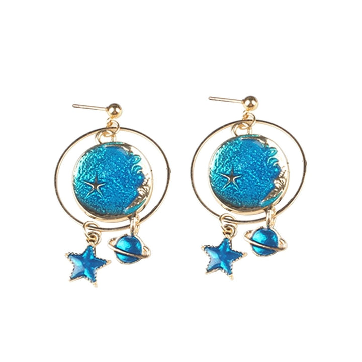 1 Pair Girls Drop Earrings Cartoon Planet Star Exquisite Jewelry Exquisite All Match Clip Earrings for Daily Wear Image 1