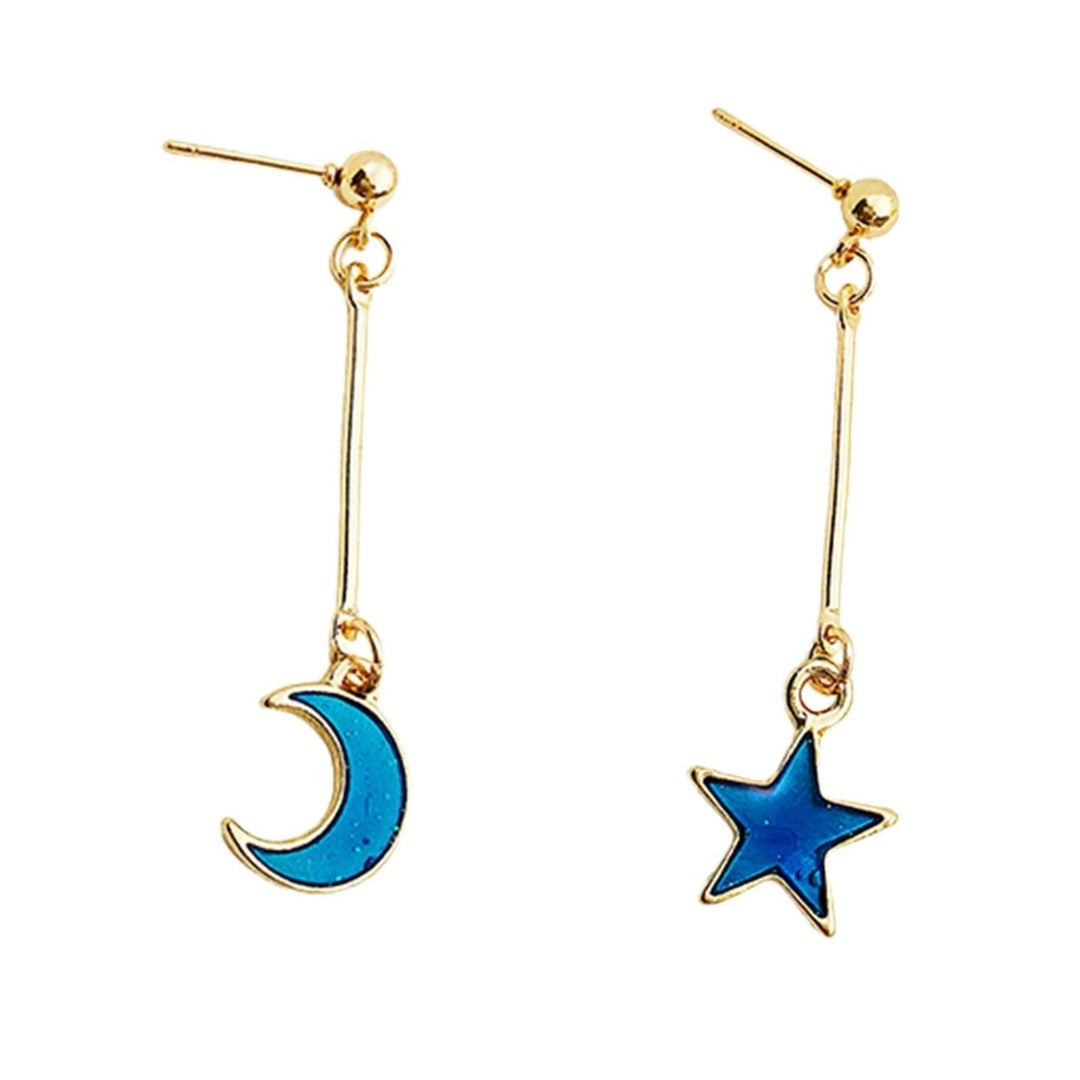 1 Pair Women Earrings Exquisite Anti-rust Alloy Skin-friendly Charming Moon Stars Dangle Earrings for Party Image 12