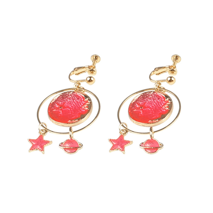 1 Pair Girls Drop Earrings Cartoon Planet Star Exquisite Jewelry Exquisite All Match Clip Earrings for Daily Wear Image 8