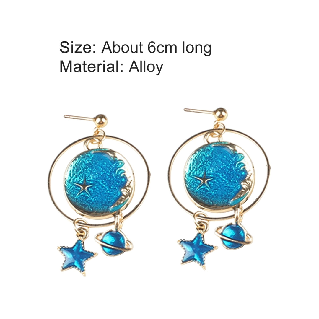 1 Pair Girls Drop Earrings Cartoon Planet Star Exquisite Jewelry Exquisite All Match Clip Earrings for Daily Wear Image 10