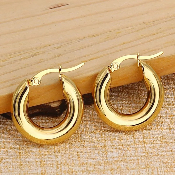 1 Pair Women Hoop Earrings Round Thicken Exaggerated All Match Solid Punk Earrings Jewelry Accessories Image 1